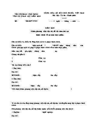 Biên bản khám phương tiện vận tải, đồ vật theo thủ tục hành chính về an toàn thực phẩm