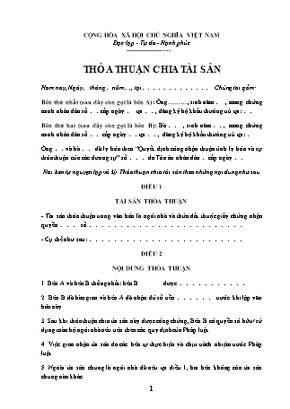 Biên bản thỏa thuận chia tài sản