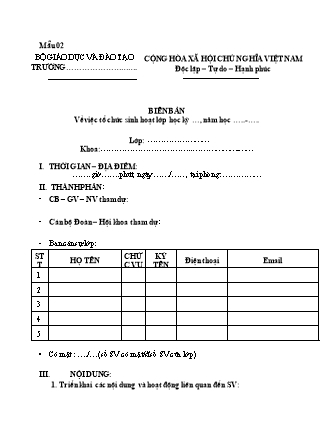 Biên bản về việc tổ chức sinh hoạt lớp