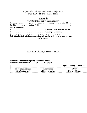 Biên bản xử lý học sinh vi phạm nội quy đơn giản