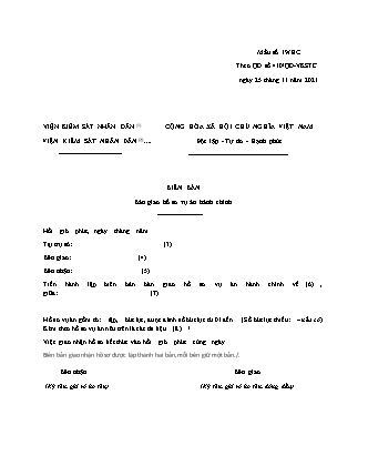 Biên bản bàn giao hồ sơ vụ án hành chính - Quyết định 410/QĐ-VKSTC