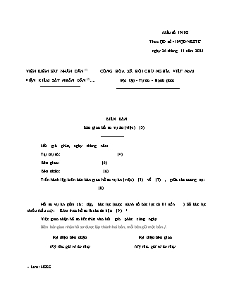 Biên bản bàn giao hồ sơ vụ án (việc) dân sự - Quyết định 410/QĐ-VKSTC