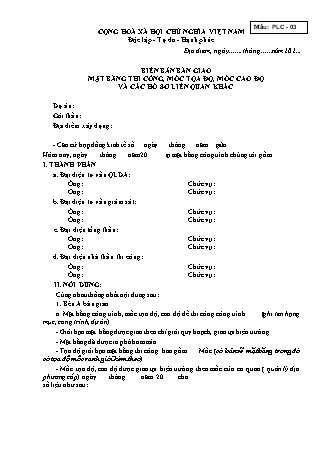 Biên bản Bàn giao mặt bằng thi công, mốc tọa độ, mốc cao độ và các hồ sơ liên quan khác