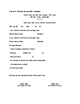 Biên bản bàn giao thuốc Methadone - Thông tư 26/2023/TT-BYT