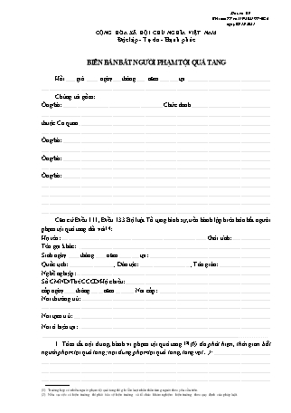 Biên bản bắt người phạm tội quả tang - Thông tư 119/2021/TT-BCA