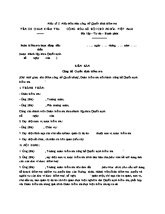 Biên bản Công bố Quyết định Kiểm tra (Đấu thầu) - Thông tư 10/2016/TT-BKHĐT