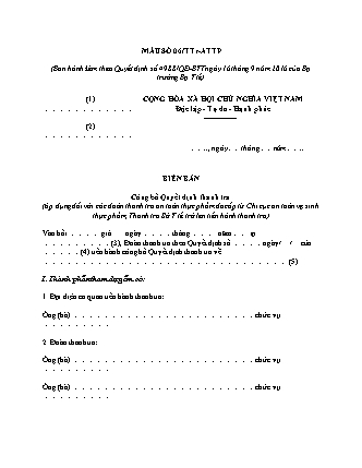 Biên bản công bố quyết định thanh tra (an toàn thực phẩm) - Quyết định 4988/QĐ-BYT
