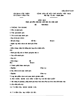 Biên bản Đánh giá Điều kiện Sản xuất Thức ăn Chăn nuôi - Nghị định 13/2020/NĐ-CP