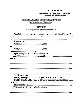 Biên bản ghi nhận yêu cầu thi hành án dân sự - Thông tư 04/2023/TT-BTP