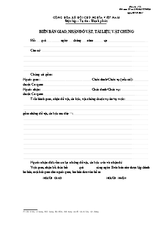 Biên bản giao, nhận đồ vật, tài liệu, vật chứng - Thông tư 119/2021/TT-BCA