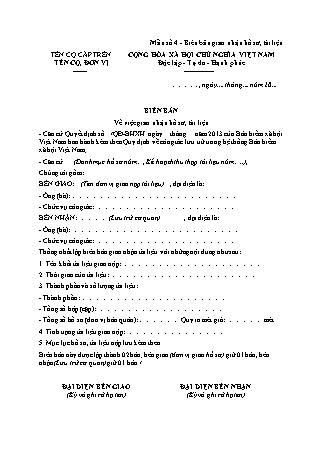 Biên bản giao nhận hồ sơ, tài liệu (Bảo hiểm Xã hội) - Quyết định 1139/QĐ-BHXH