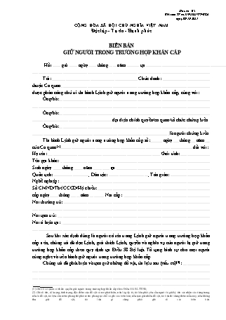 Biên bản giữ người trong trường hợp khẩn cấp - Thông tư 119/2021/TT-BCA