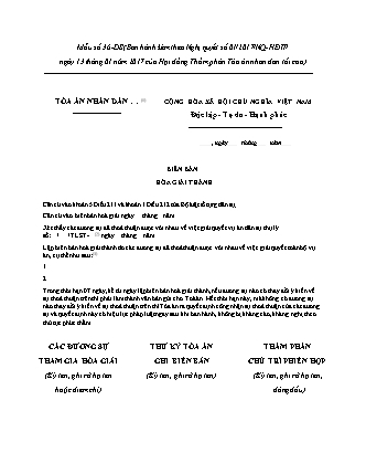 Biên bản Hòa giải thành vụ án dân sự - Nghị quyết 01/2017/NQ-HĐTP