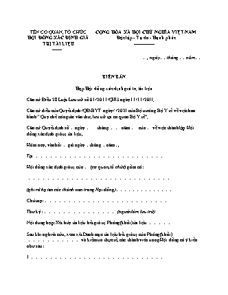 Biên bản họp của Hội đồng Xác định giá trị tài liệu (Y tế) - Quyết định 3089/QĐ-BYT