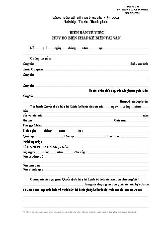 Biên bản hủy bỏ biện pháp kê biên tài sản - Thông tư 119/2021/TT-BCA