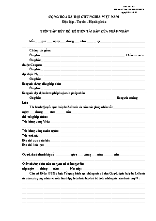 Biên bản hủy bỏ kê biên tài sản của pháp nhân - Thông tư 119/2021/TT-BCA