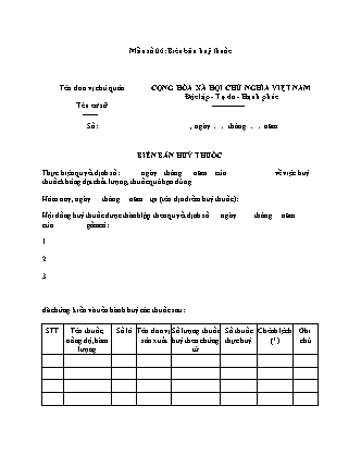 Biên bản Huỷ thuốc - Thông tư 30/2025/TT-BYT