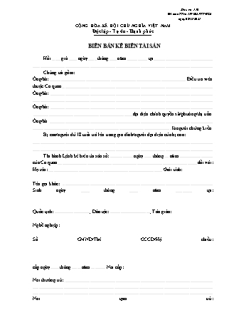 Biên bản kê biên tài sản - Thông tư 119/2021/TT-BCA