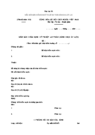 Biên bản Kiểm định Kỹ thuật An toàn (Bình chịu áp lực) - Thông tư 54/2016/TT-BLĐTBXH