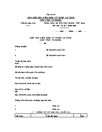 Biên bản kiểm định kỹ thuật an toàn (Cần trục tự hành) - Thông tư 54/2016/TT-BLĐTBXH