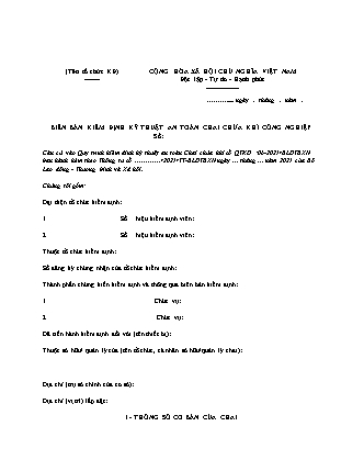 Biên bản Kiểm định kỹ thuật an toàn chai chứa khí công nghiệp - Thông tư 17/2021/TT-BLĐTBXH