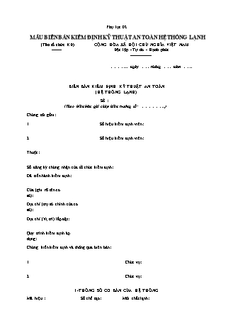 Biên bản Kiểm định kỹ thuật an toàn (Hệ thống Lạnh) - Thông tư 54/2016/TT-BLĐTBXH