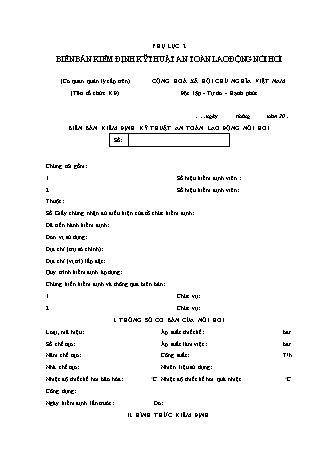 Biên bản Kiểm định kỹ thuật an toàn lao động nồi hơi - Thông tư 10/2017/TT-BCT
