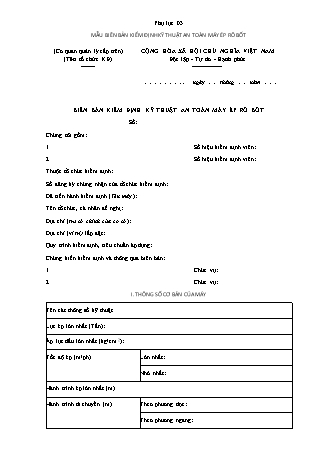 Biên bản Kiểm định kỹ thuật an toàn máy ép rô bốt - Thông tư 09/2018/TT-BXD