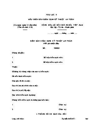 Biên bản Kiểm định kỹ thuật an toàn (Nồi gia nhiệt dầu) - Thông tư 117/2016/TT-BQP