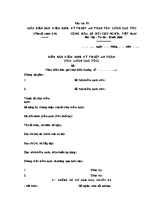Biên bản Kiểm định kỹ thuật an toàn (Tàu lượn cao tốc) - Thông tư 54/2016/TT-BLĐTBXH