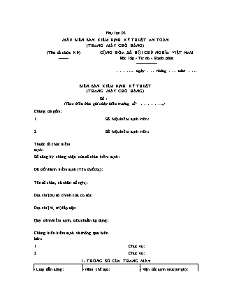 Biên bản Kiểm định kỹ thuật an toàn (Thang máy chở hàng) - Thông tư 54/2016/TT-BLĐTBXH