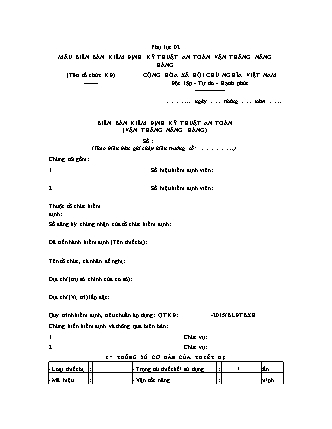 Biên bản Kiểm định Kỹ thuật An toàn (Vận thăng Nâng hàng) - Thông tư 54/2016/TT-BLĐTBXH