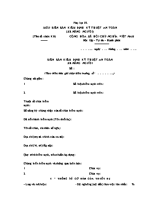 Biên bản Kiểm định kỹ thuật an toàn (Xe nâng người) - Thông tư 54/2016/TT-BLĐTBXH