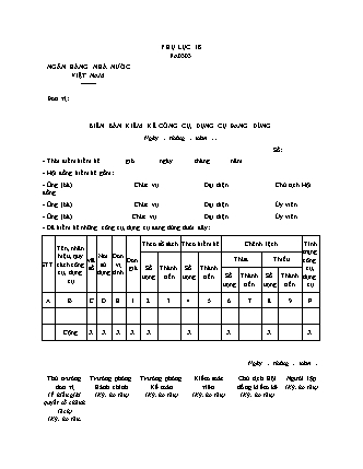 Biên bản Kiểm kê công cụ, dụng cụ đang dùng - Thông tư 35/2019/TT-NHNN