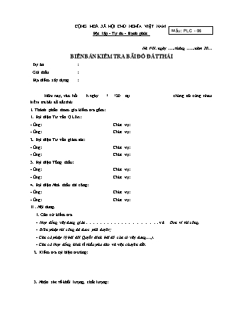 Biên bản Kiểm tra bãi đổ đất thải