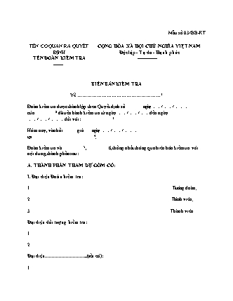 Biên bản kiểm tra (Bảo hiểm xã hội) - Quyết định 1518/QĐ-BHXH