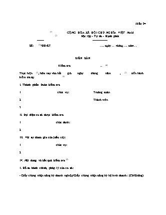 Biên bản Kiểm tra (Cơ sở Kinh doanh Dịch vụ Ăn uống) - Thông tư 17/2023/TT-BYT