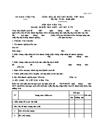 Biên bản Kiểm tra doanh nghiệp sản xuất, lắp ráp ô tô - Nghị định 116/2017/NĐ-CP