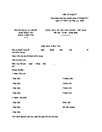 Biên bản Kiểm tra đối với Người nộp thuế - Quyết định 970/QĐ-TCT