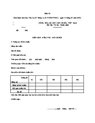 Biên bản Kiểm tra khí chuẩn - Thông tư 27/2025/TT-BCA