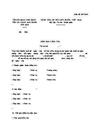 Biên bản Kiểm tra tại trụ sở người nộp thuế - Thông tư 06/2021/TT-BTC