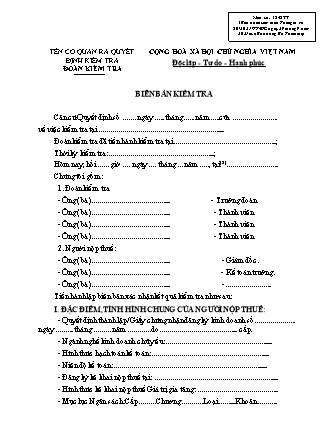 Biên bản kiểm tra thuế - Thông tư 80/2021/TT-BTC