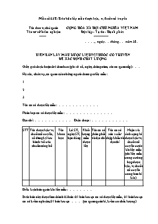 Biên bản Lấy mẫu Dược liệu/Vị thuốc cổ truyền - Thông tư 32/2025/TT-BYT