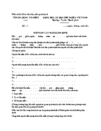 Biên bản lấy mẫu giám định pháp y - Thông tư 42/2024/TT-BYT