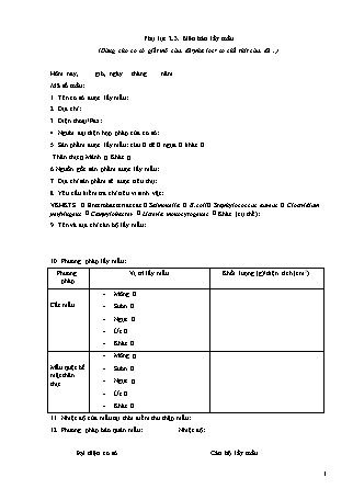 Biên bản lấy mẫu (thịt dê, cừu, ngựa) -Thông tư 66/2009/TT-BNNPTNT
