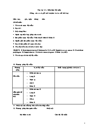 Biên bản lấy mẫu (thịt lợn) - Thông tư 66/2009/TT-BNNPTNT