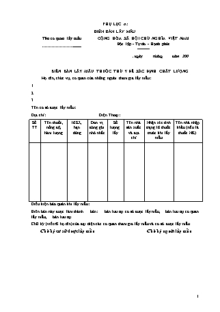 Biên bản lấy mẫu thuốc thú y để xác định chất lượng - Thông tư 66/2009/TT-BNNPTNT