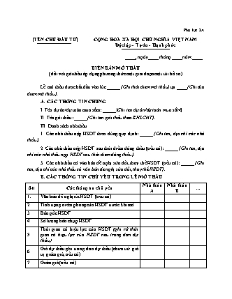 Biên bản Mở thầu (phương thức một giai đoạn một túi hồ sơ) - Thông tư 80/2025/TT-BTC