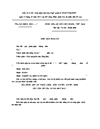 Biên bản nghị án trong vụ án hành chính - Nghị quyết 02/2017/NQ-HĐTP