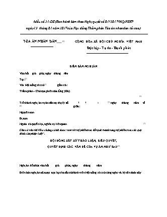Biên bản Nghị án vụ án dân sự - Nghị quyết 01/2017/NQ-HĐTP